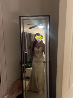 Strapless Gold Sequined Prom Dress